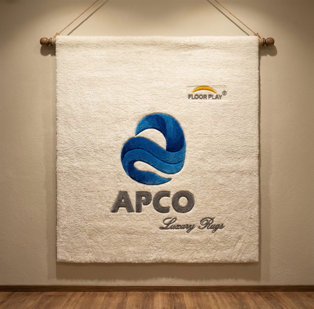 APCO handcrafted hanging logo rug