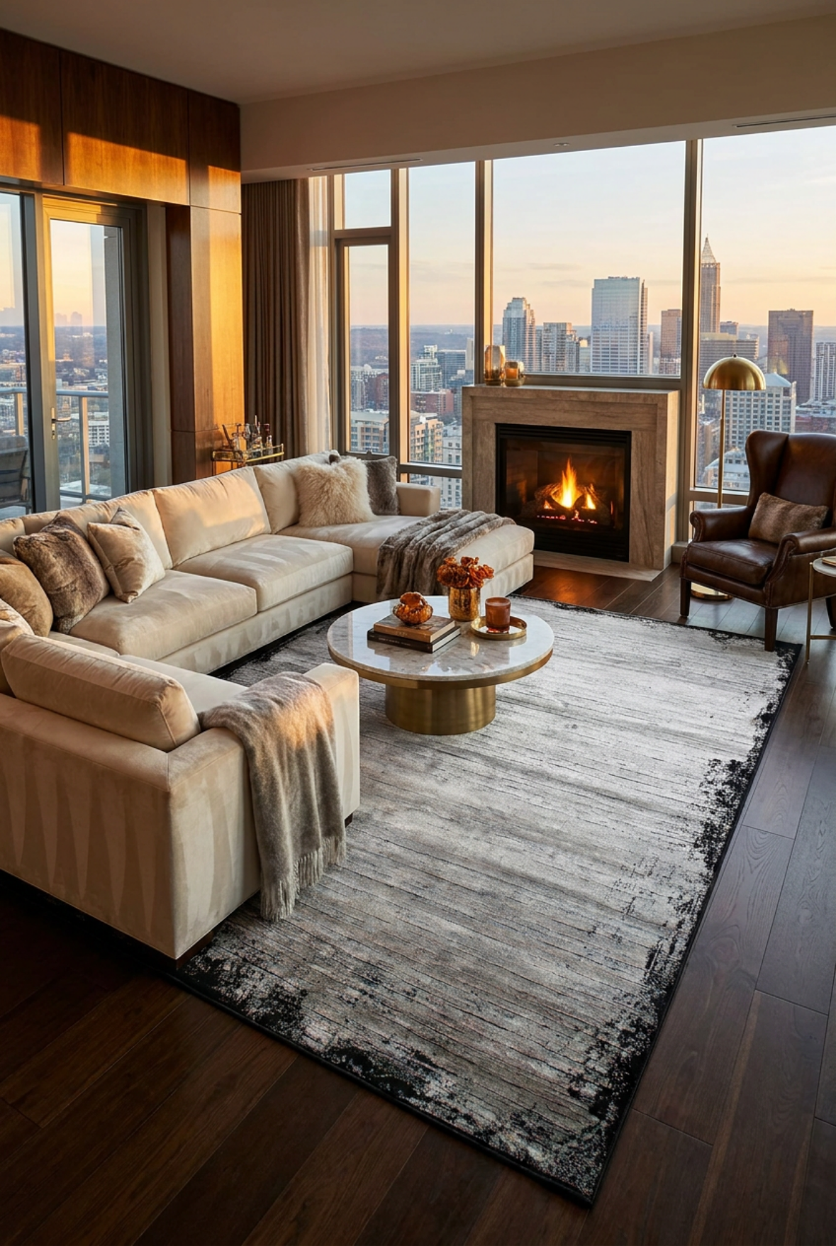 Diamond rug styled in a luxury interior